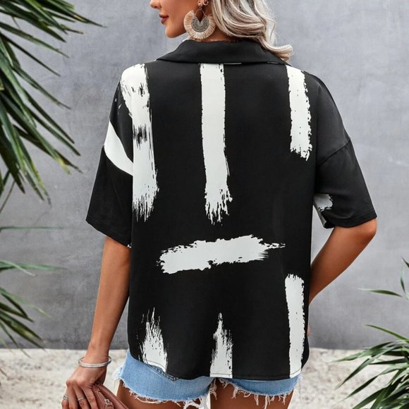 Black Brush Print Blouse - Picture 3 of 5